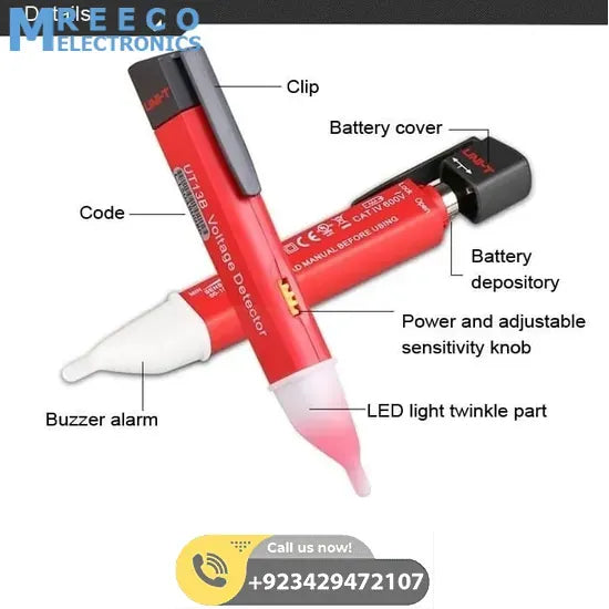 UNI T Adjustable Sensitivity AC Voltage Detector UT13B - Angle View