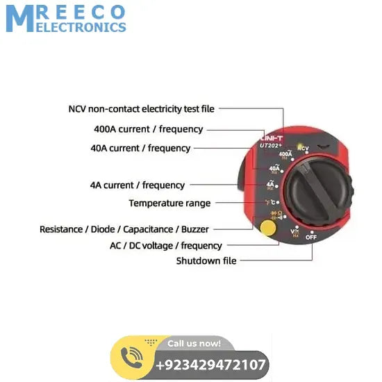 UNI-T UT204+ Digital AC DC Current Clamp Meter Multimeter - Angle View