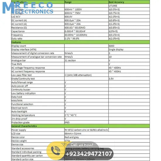 UNI T Industrial Waterproof Digital Multimeter UT195E - Bottom View