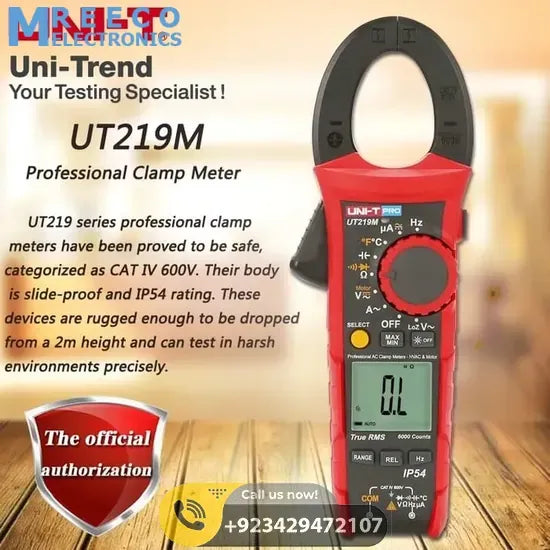 UNI T UT219M True RMS AC DC Clamp Meter 600A - Front View