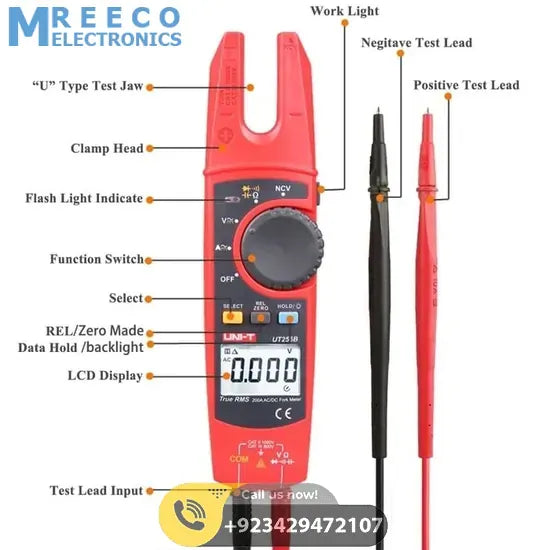 True RMS Digital Fork Type Clamp Meter UNI T UT256B - Angle View