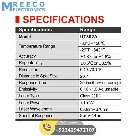 Infrared IR Professional Thermometer UNI T UT302A - Top View