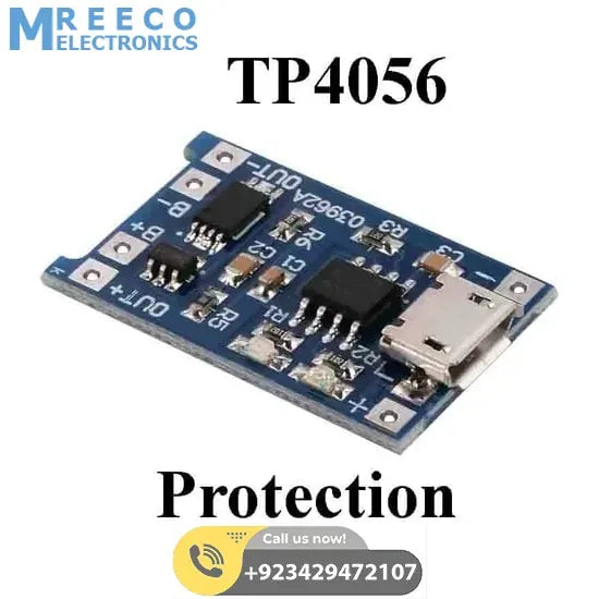 TP4056 1A Li-Ion Battery Charging Board Micro USB with Current Protection BMS - Front View