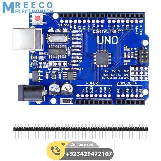Arduino Uno R3 SMD Cheap Price In Pakistan With USB Cable - Side View