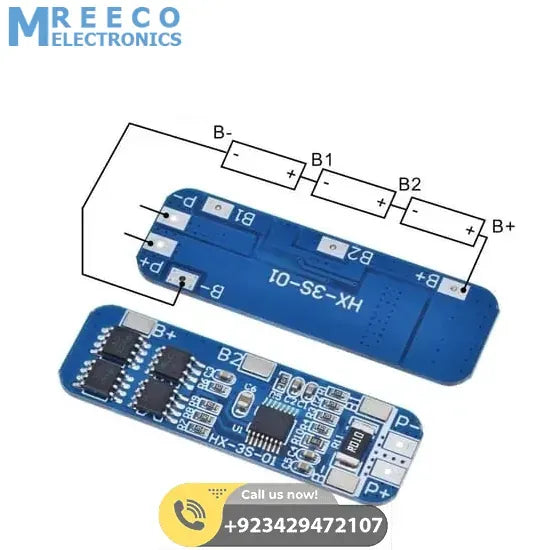 HX-3S-1 Lithium Battery 3S 12V 10A Charge Protection Board BMS PCM for 18650 Li-ion Cells Charging - Front View