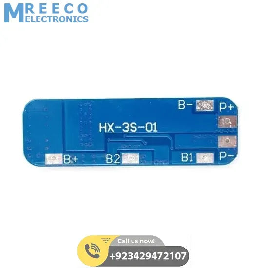 HX-3S-1 Lithium Battery 3S 12V 10A Charge Protection Board BMS PCM for 18650 Li-ion Cells Charging - Back View
