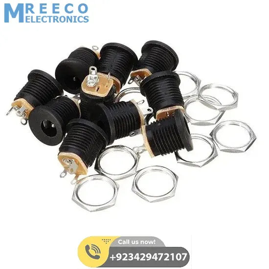 DC-022 DC Power Jack PCB Mount Female Connector 3 Pin with Nut 5.5mm x 2.1mm - Top View