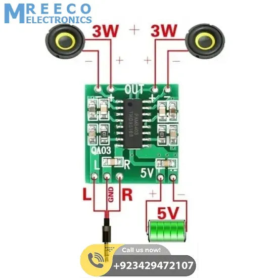 Digital Stereo Audio Amplifier Board PAM8403 Mini two channel 2X3W Class D Audio Power Amplification Module - Bottom View