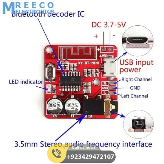 MP3 Bluetooth 4.1 5V Decoder Car Speaker Audio Stereo Amplifier Board Module - Top View