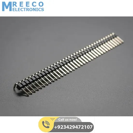 40 Pin 90 Degree Right Angle Male Header Break away Bent Header - Front View