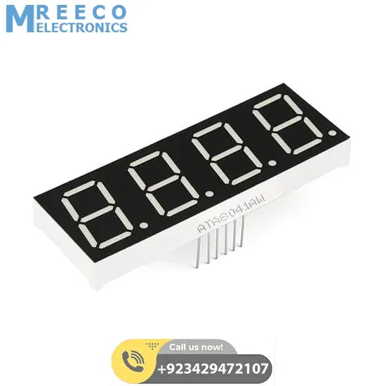 Common Anode 4 Digit 7 Segment Red LED Display - Front View