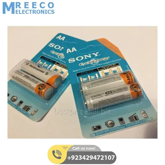 Clone 2 pcs Sony Ni-MH AA 1.2V 500mah to 1000mah Rechargeable Battery - Front View