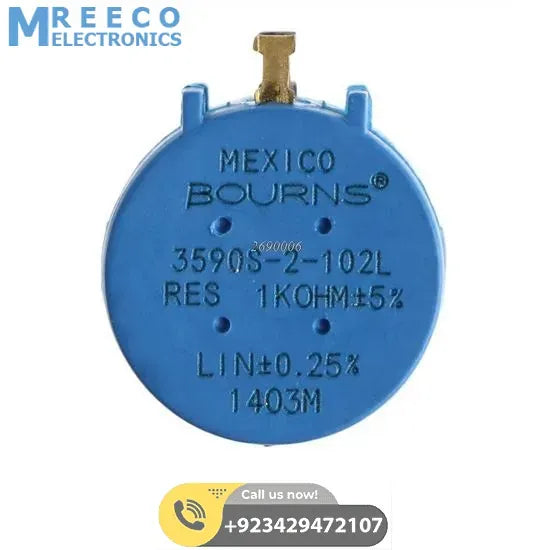 1k Multiturn Potentiometer 1k Ohm 2W Bourns POT 3590S-2-102L - Side View