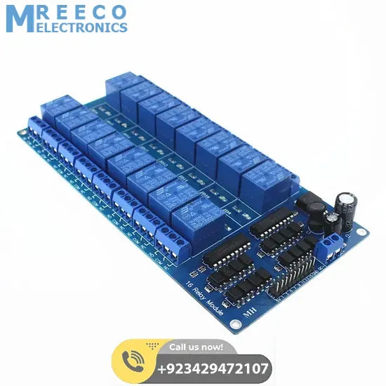 5V 16 Channel Relay Module with OptoCoupler LM2576 Power Supply - Front View