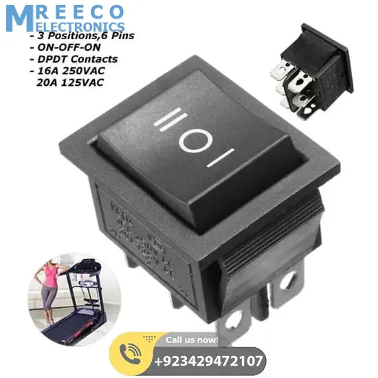 6 Pin 3 Position DPDT Rocker Switch ON OFF ON Power Button Switch - Side View