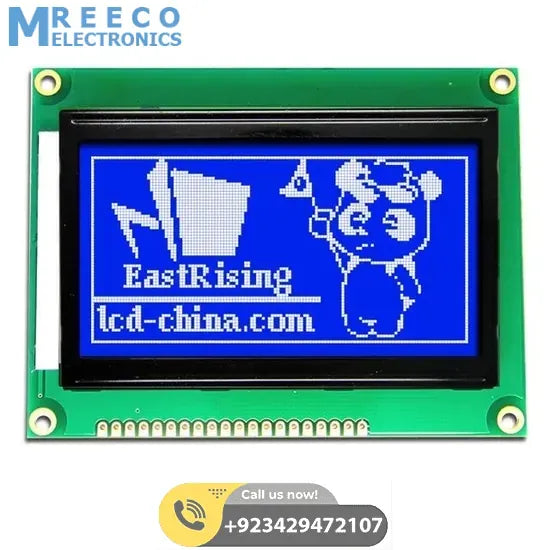JHD12864E Blue Color 128 by 64 Graphical LCD - Front View
