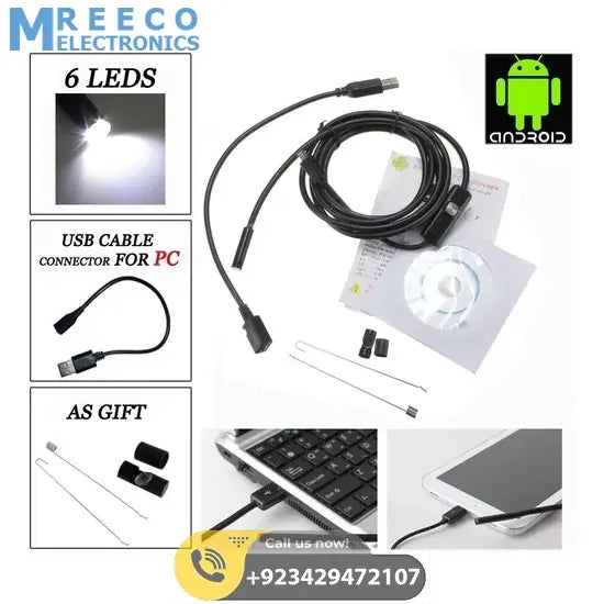 6 LED 7mm Lens USB Android Waterproof Endoscope Borescope Snake Tube Camera - Front View