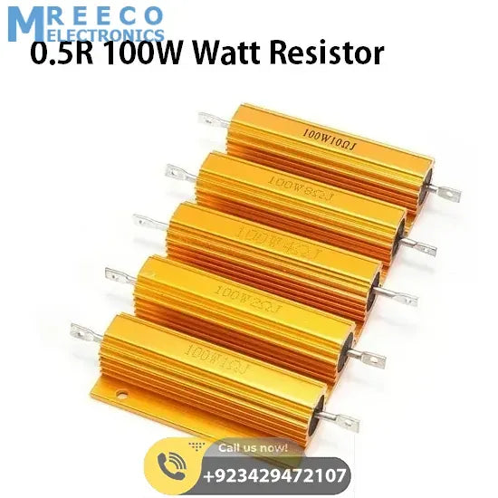 Aluminum Wirewound Golden 0.5R 100W Watt Resistor - Front View