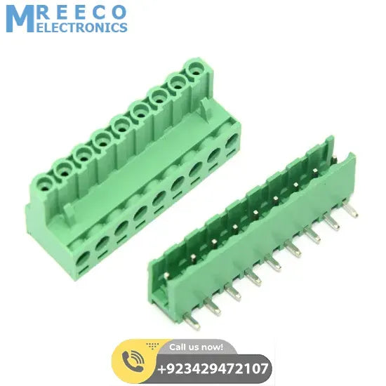 10 Pin Connector PCB Mount Right Angle Bent Screw Terminal - Front View
