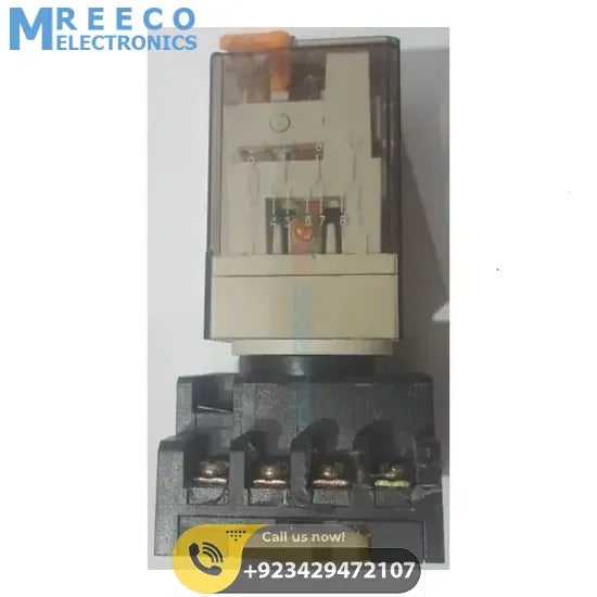 Finder Relay 220VAC 60.12 With 8pin Rail-Mount Relay Socket Relay Base - Angle View