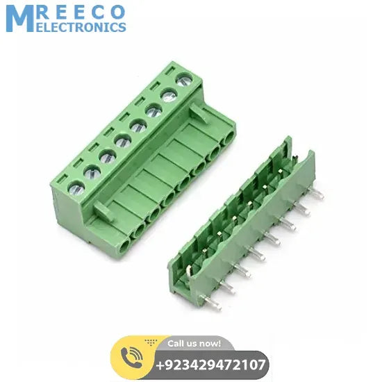 5.08 mm Pitch 8 Pin Right Angle PCB Mount Plug Able Terminal Block Connectors, Bent Screw Terminal - Front View