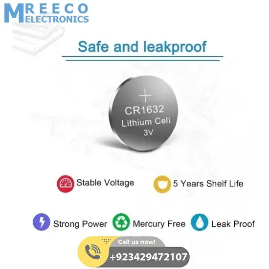 3V Lithium Button Coin Cell Battery CR1632 - Back View