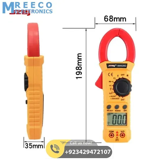 Handheld Digital Clamp Meter BM528D Non Contact AC DC Volt Amp Multimeter In Pakistan - Top View