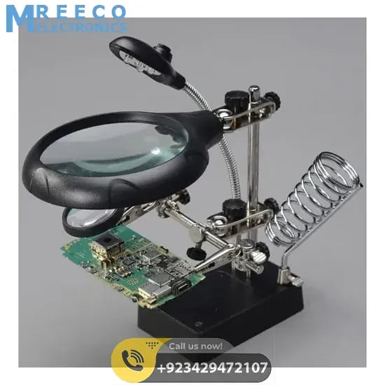 Magnifying Glass 5 LED Auxiliary Clip Magnifier 3 In1 Hand Soldering Solder Iron Stand Holder Station - Back View