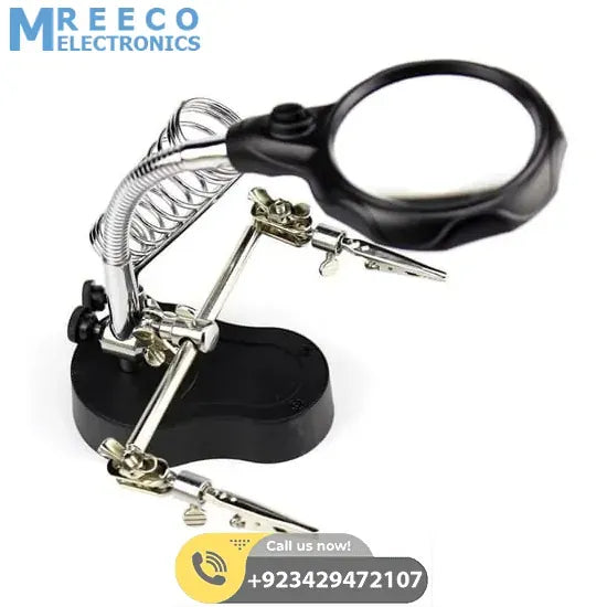 Helping Hand Clip Desktop LED Light Magnifier Glass with Soldering Stand 3.5X 12X - Side View