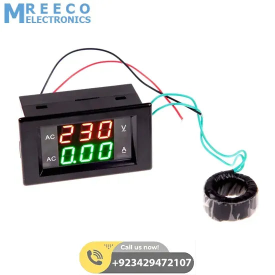 Digital Volt Ampere Amp Meter Voltmeter Guage Voltage AC 100-300V 100A Black AC Voltage & Amp Meter with AC Current Transformer - Front View