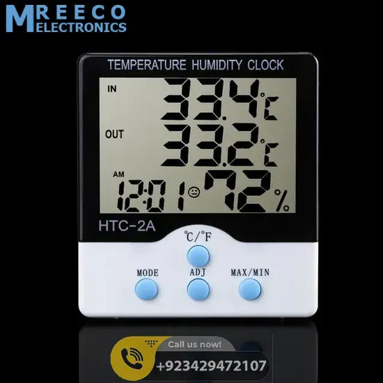 HTC-2A HTC2A Digital Clock Electronic Temperature Hydrometer Thermometer - Side View