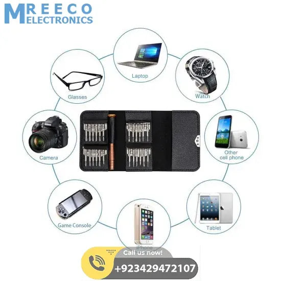 25 in 1 Precision Screwdrivers Set,Mini Screwdrivers Repair Tools Kits with Leather Case for Mobile Phone, PC Laptop, MacBook, Tablet, iPad, Computers Repair - Angle View