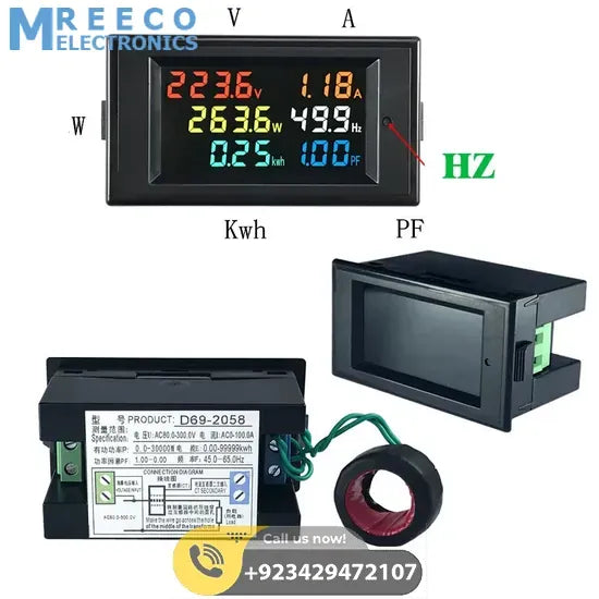 Multifunction Electric Energy Meter with LCD Display D69 2058 - Front View