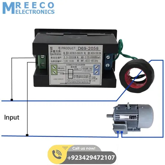 Multifunction Electric Energy Meter with LCD Display D69 2058 - Back View