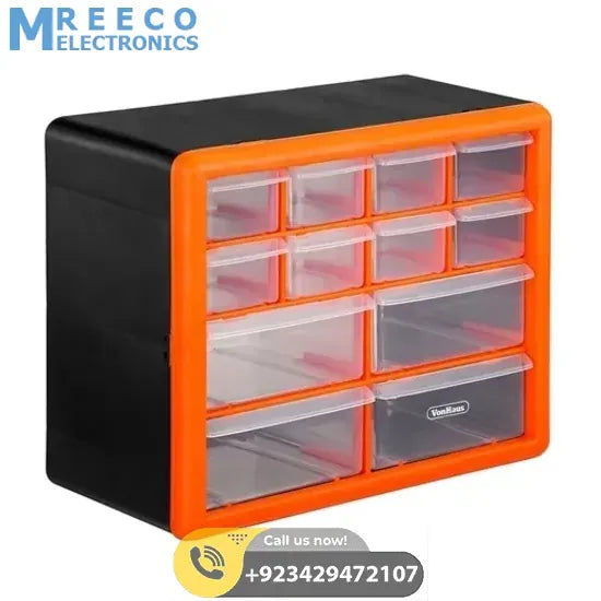 12 Drawer Tool Component Organizer Plastic Storage Box Container - Side View
