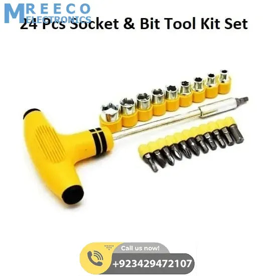 Jialong Multi purpose T Shape Screwdriver Socket & Bit Tool Kit 24pcs Set for Home & Office - Front View