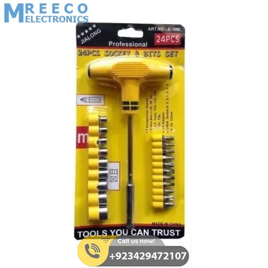 Jialong Multi purpose T Shape Screwdriver Socket & Bit Tool Kit 24pcs Set for Home & Office - Bottom View