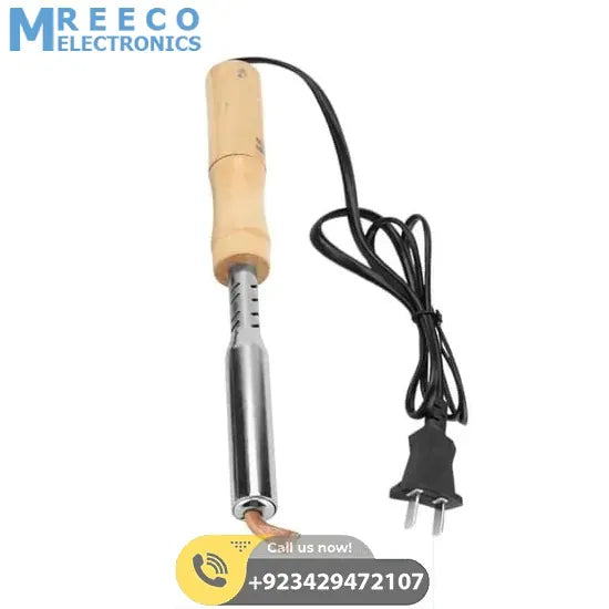100W 220V Soldering Iron with Chisel Tip & Wood Handle - Side View