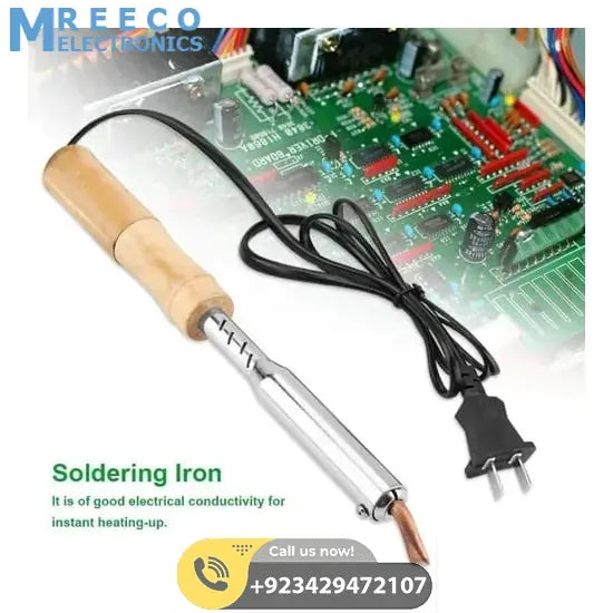 100W 220V Soldering Iron with Chisel Tip & Wood Handle - Back View