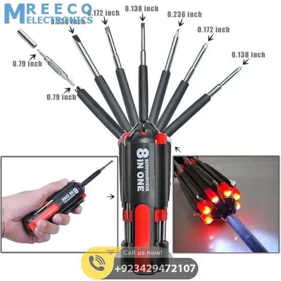 8 in 1 Multi-Screwdrivers with Flashlight - Front View