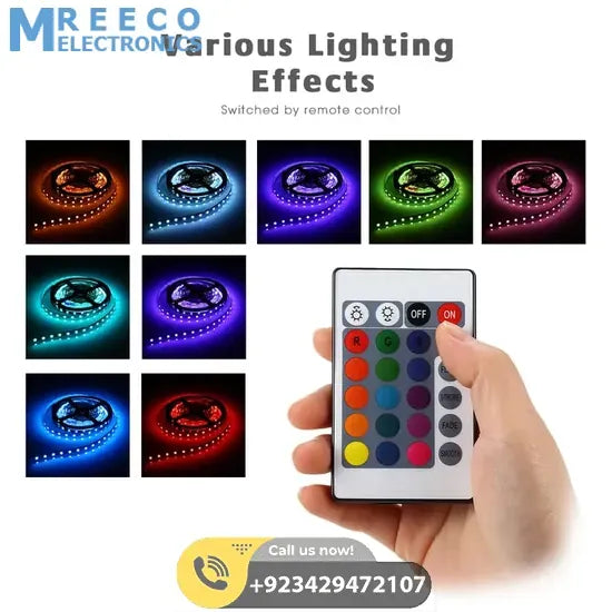 RGB LED Strip With Remote And Power Supply White Background 12v 5Meter 24 Key Remote - Back View