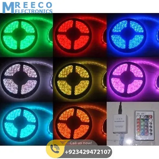 RGB LED Strip With Remote And Power Supply White Background 12v 5Meter 24 Key Remote - Display View
