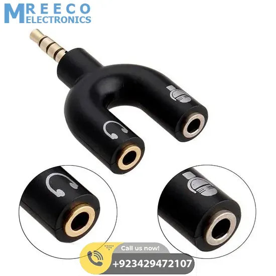 3.5mm Audio Jack to Headphone Microphone Splitter Converter Adaptor - Back View