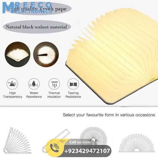 LED Book Shaped Folding Rechargeable Lamp (6.5 x 4.9x1)Inch - Back View