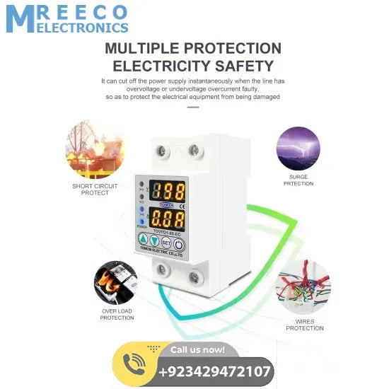 TOMZN TOVPD1-60 Adjustable Over And Under Voltage Relay Voltage Fluctuation Protection Device In Pakistan - Front View