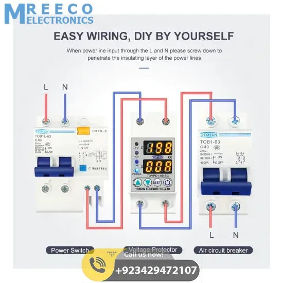TOMZN TOVPD1-60 Adjustable Over And Under Voltage Relay Voltage Fluctuation Protection Device In Pakistan - Top View