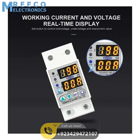 TOMZN TOVPD1-60 Adjustable Over And Under Voltage Relay Voltage Fluctuation Protection Device In Pakistan - Zoomed View