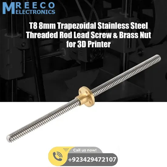 T8 300mmx8mm Screw Threaded Rod With Brass Nut - Bottom View