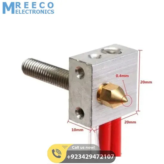 Assembled Aluminum Heating Block Extruder Hot End For 3D Printer 1.75mm MK8 - Side View
