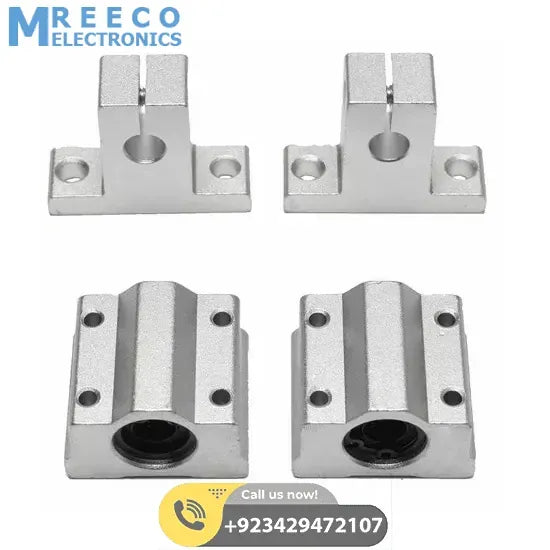 8mm x 500mm Linear Rail Shaft Rod with Bearing Guide Support and Bearing Block - Back View